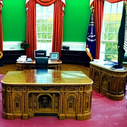 Image similar to the oval office, completely covered in green slime