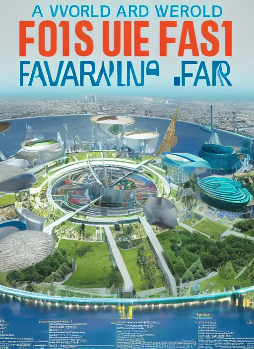 Prompt: a poster for the 2 0 4 5 world's fair