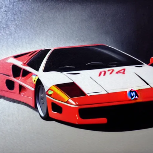 Image similar to a oil painting of a front view ferrari f - 4 0 in white background, cinematic, epic composition, hd, digital painting, digital art, masterpiece, award - winning