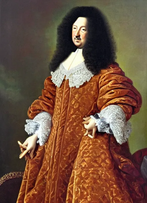 Prompt: beautiful oil painting portrait of Louis xiv of France in coronation robes by hyacinthe rigaurd 1701