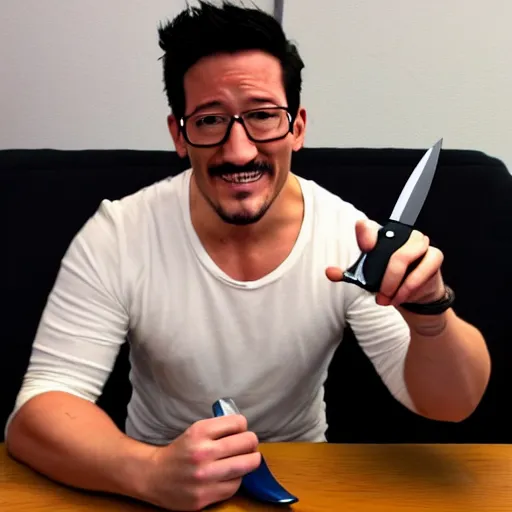 Image similar to markiplier with a knife
