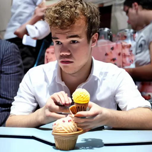 Prompt: magnus carlsen offering you ice cream