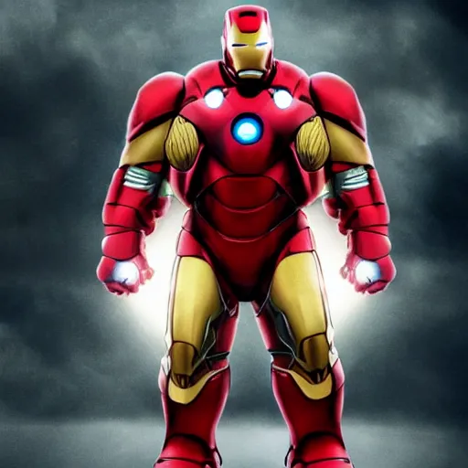 Image similar to morbidly obese ironman has a hard time flying, film still, marvel studios, high budget, funny