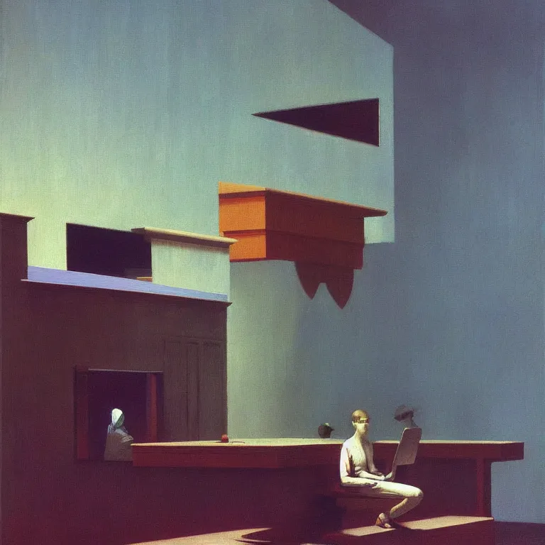 Image similar to technology, Edward Hopper and James Gilleard, Zdzislaw Beksinski, Steven Outram highly detailed