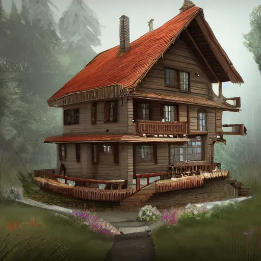 Image similar to a house designed by AAA Game Art Studio and Maria Puchkova on Artstation, 4k,