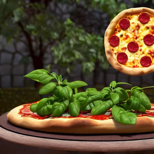 A table with pizza and a glass vine next to it, Stable Diffusion