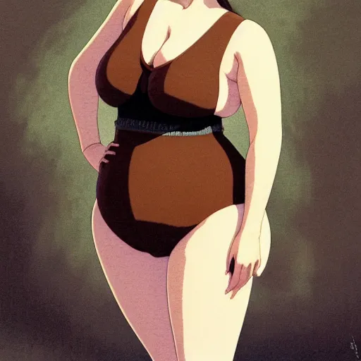 Image similar to a beautiful plus sized model japanese natalie portman, alluring plus sized model with brown skin, wearing mayan leotard with overalls, street fashion hip hop style with mayan patterns, aztec street fashion, gapmoe yandere grimdark, trending on pixiv fanbox, painted by greg rutkowski makoto shinkai takashi takeuchi studio ghibli, akihiko yoshida