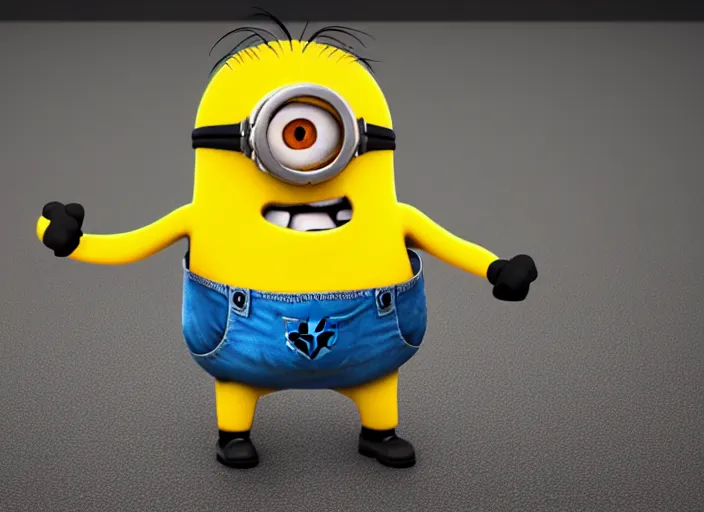 Image similar to a minion in the gym, strong, fitness, muscle, fotorealistic, 4 k
