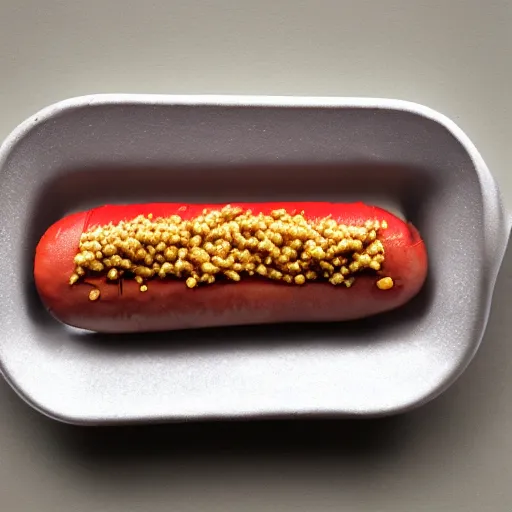Image similar to man sad that he has the worlds smallest hotdog, award winning photography