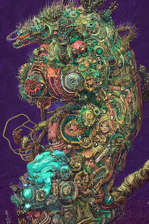 Image similar to creature sushi roots cactus elemental flush of force nature micro world fluo light deepdream a wild amazing steampunk baroque ancient alien creature, intricate detail, colorful digital painting that looks like it is from borderlands and by feng zhu and loish and laurie greasley, victo ngai, andreas rocha, john harris