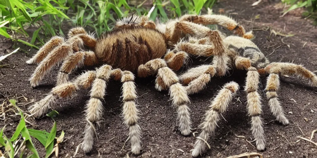 Image similar to A big tarantula on the flat belly of a teenage redhead sleeping during a heatwave