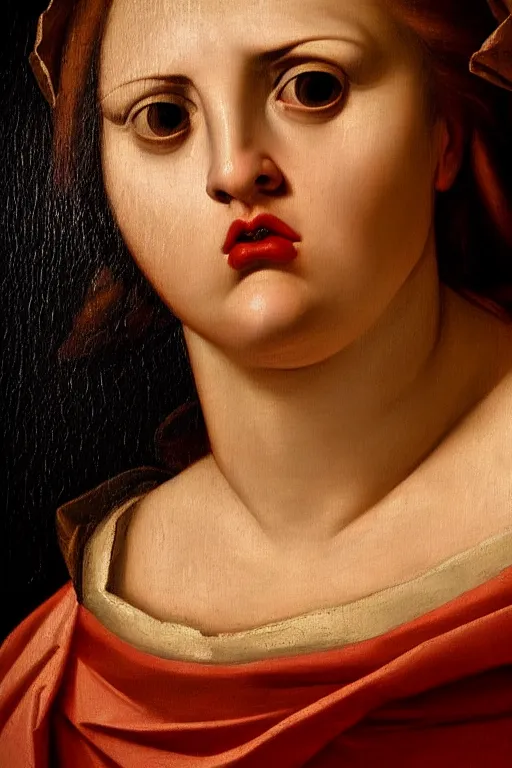 Image similar to renaissance painting of woman, angry face, emotions closeup, angry lips, angry eyes, dressed in roman clothes, ultra detailed, made in bronze, art by Guido Reni style, Vincenzo Catena style