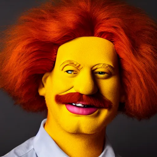 Image similar to extremely detailed studio portrait of ronald mcdonald surrended by gold, soft light, golden glow, award winning photo, 4 k