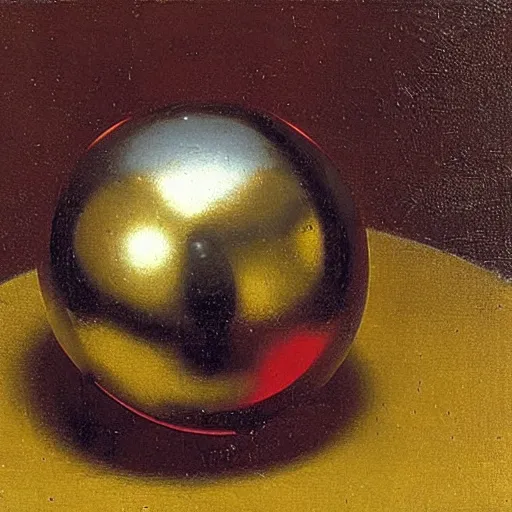 Prompt: chrome spheres on a red cube by abraham bloemaert