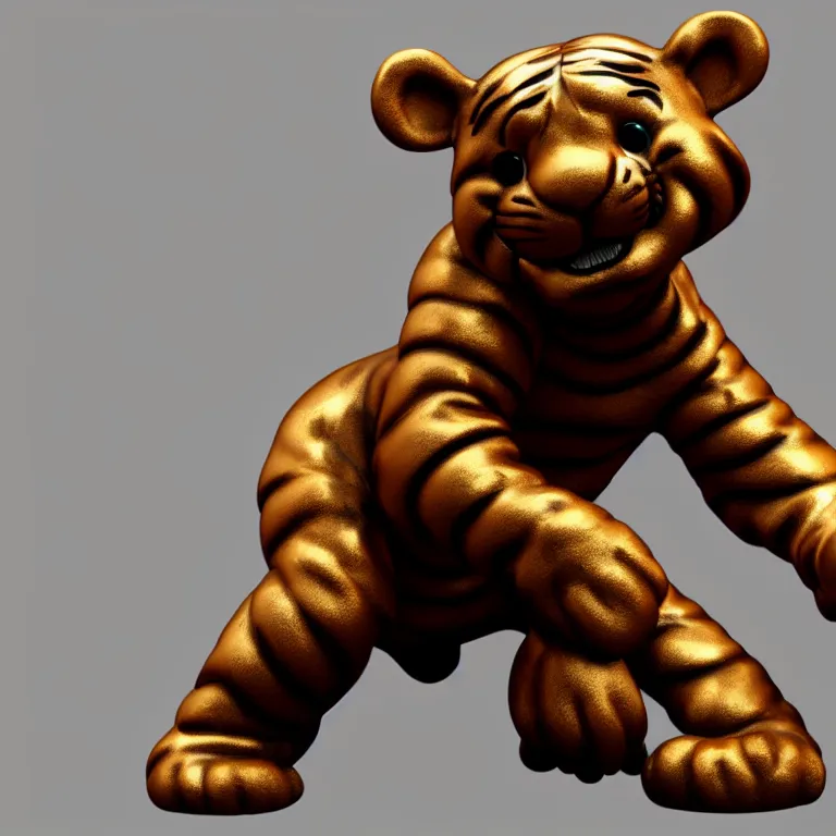 Prompt: bronze tigger statue, 3 d render, 3 d rendering, hdr, dynamic lighting, unreal engine, shiny, metallic