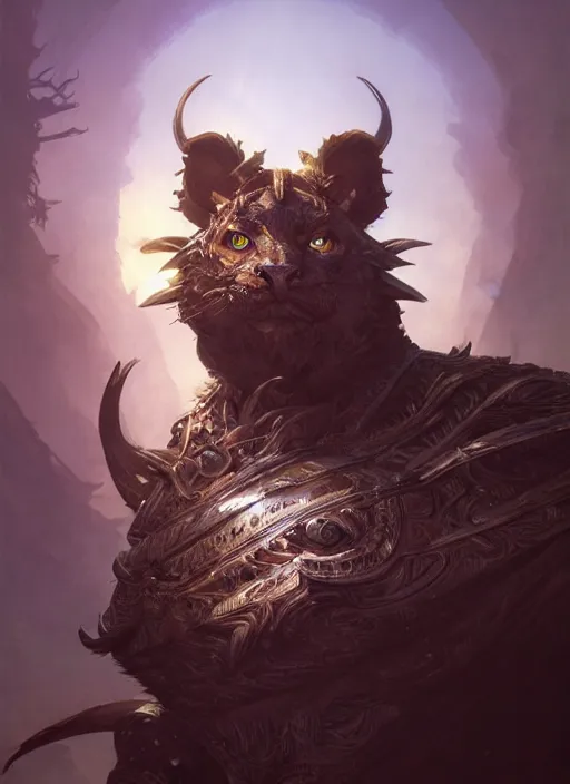 Image similar to highly detailed portrait of a charr from the game'guild wars 2 ', stephen bliss, unreal engine, fantasy art by greg rutkowski, loish, rhads, ferdinand knab, makoto shinkai and lois van baarle, ilya kuvshinov, rossdraws, tom bagshaw, alphonse mucha, global illumination, radiant light, detailed and intricate environment