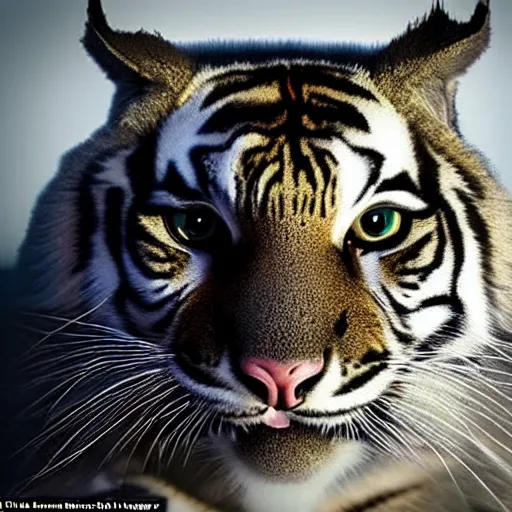 Image similar to a humanoid with cat-like features yellow eyes teeth that protrude past the lower lip sort of like a saber-tooth tiger and fine grayish fur on their face