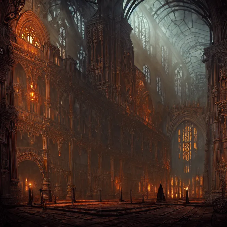 Image similar to steam necropolis, memento mori, gothic, neo - gothic, art nouveau, hyperdetailed copper patina medieval icon, stefan morrell, philippe druillet, ralph mcquarrie, concept art, steampunk, unreal engine, detailed intricate environment, octane render, moody atmospherics, volumetric lighting, ultrasharp, ominous, otherworldly