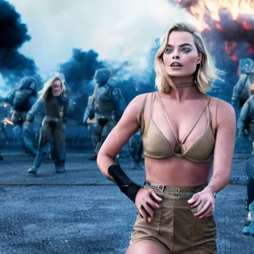 Prompt: Margot Robbie in a Michael Bay movie, cinematic 4k movie still