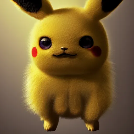 Prompt: portrait of a ultra realistic pikachu, fur, details, creepy, horror, big eyes, yellow