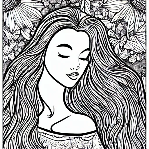 Prompt: sleeping beauty, face close up, coloring book