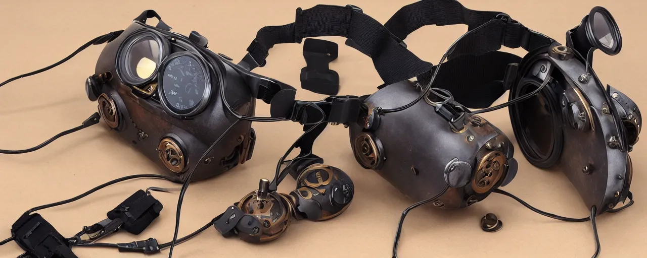 Image similar to advanced complex steampunk VR headset