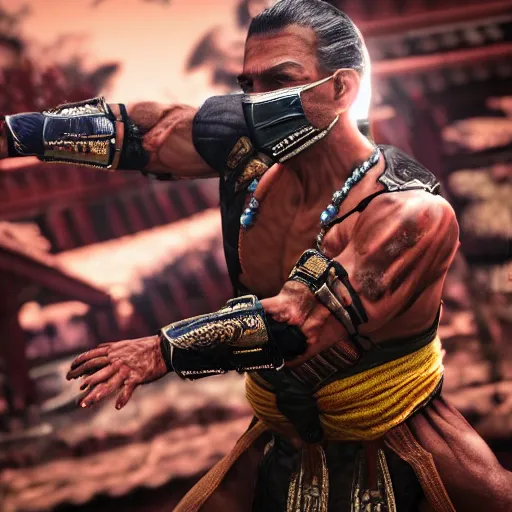 Prompt: Vajiralongkorn in Mortal Kombat XII, 4k, detailed,