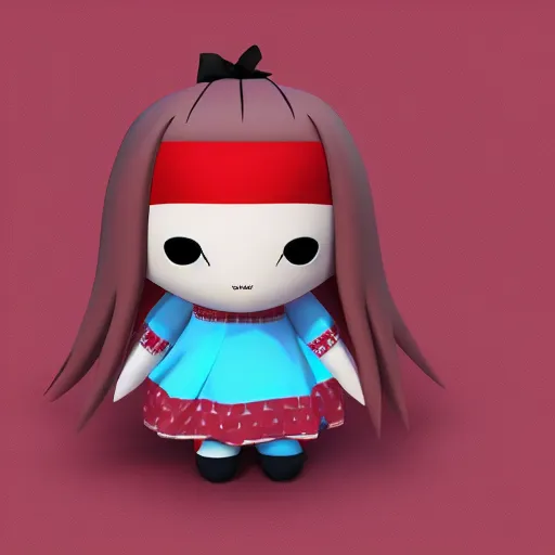 Prompt: cute fumo plush of a girl with a distinctive character silhouette, red squares on black, cel shaded pbr, vray