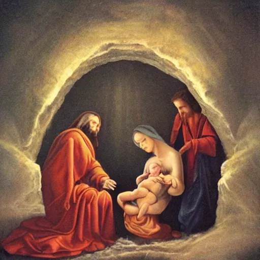 Prompt: the birth of jesus coming out of the womb