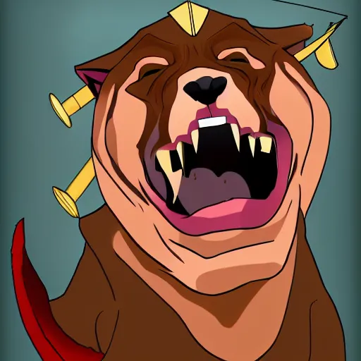 Image similar to grinning pit bull barbarian.