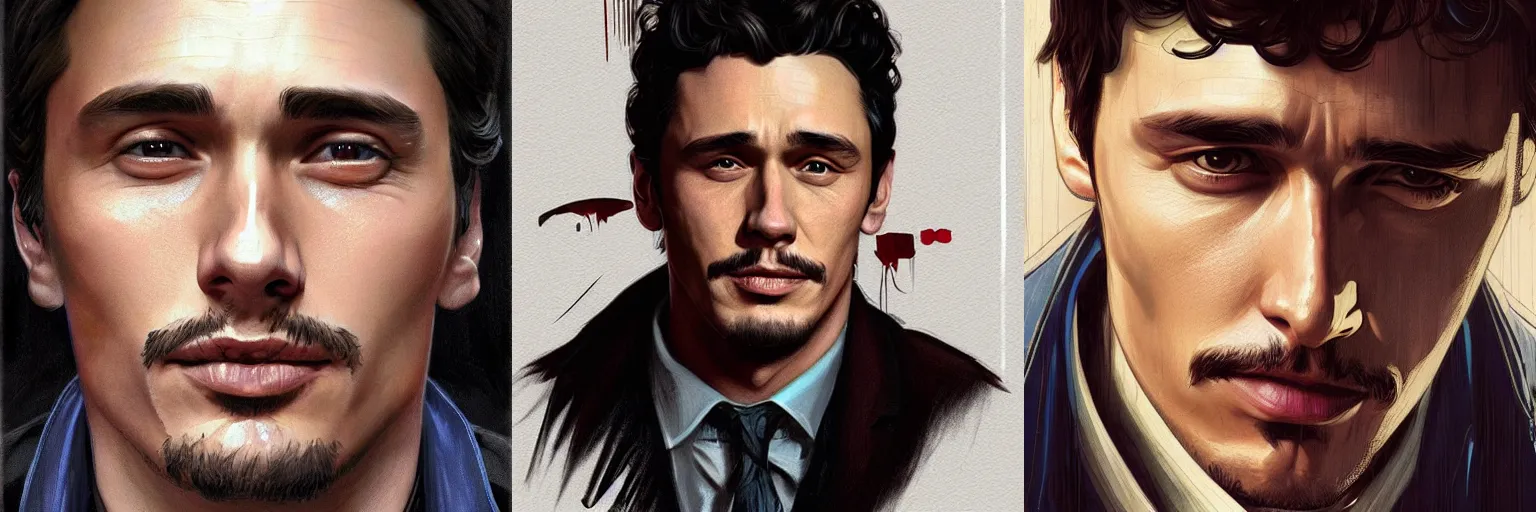 Prompt: portrait of James Franco as a detective, highly detailed, digital painting, artstation, concept art, sharp focus, illustration, art by artgerm and greg rutkowski and alphonse mucha