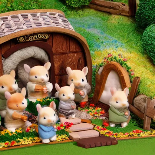 Image similar to lord of the rings calico critters in the shire