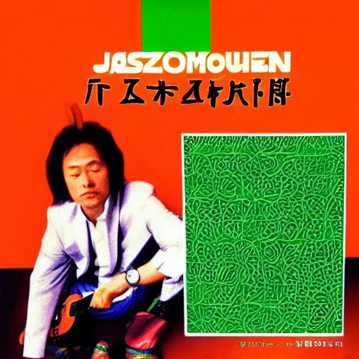 Image similar to 6 0's japanese jazz fusion, album cover, casiopea, orange, green, moringa juice