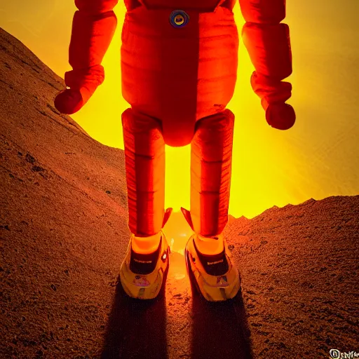 Prompt: photo of a giant orange colored glowing humanoid of one thousand feet of height