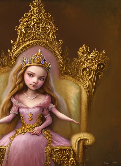 Image similar to highly detailed closeup, straight fingers, portrait of a fairytale medieval princess wearing a crown and sitting on a throne eating cakes, unreal engine, nicoletta ceccoli, mark ryden, earl norem, lostfish, global illumination, god rays, detailed and intricate environment