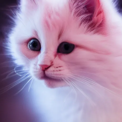 Image similar to Beautiful pink fluffy kitten, dreamlike Photography, First-Person, Full-HD, Natural Lighting