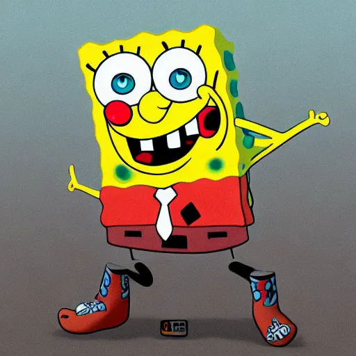 Image similar to SpongeBob, stepping to Mr Crabs, Trending on Artstation, Hiroaki Tsutsumi style
