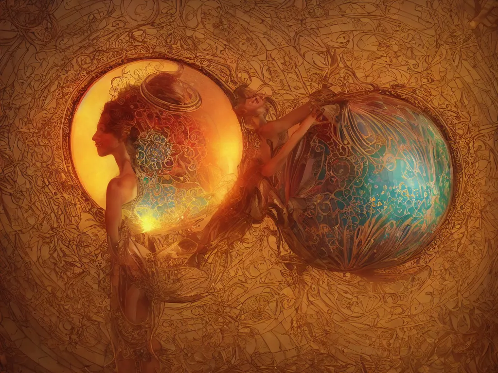 Prompt: the orb of time, sunlight study, art nouveau, by hans zatzka and ( ( ( ( lisa frank ) ) ) ), 8 k, sharp focus, octane render, ( ( ( ( kauai ) ) ) )