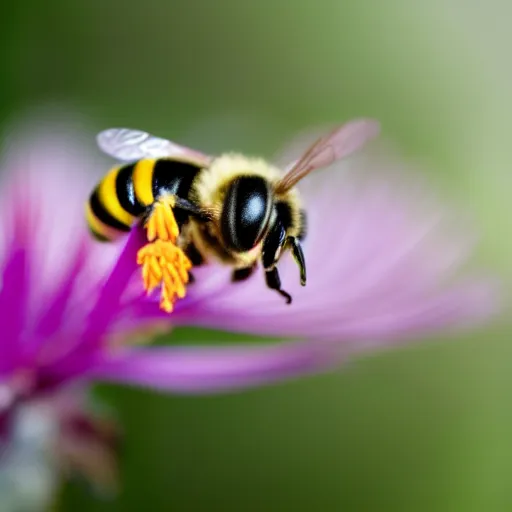 Image similar to bee comprised of flowers, legs as pedicels, wings as flower petals, sits on a finger, 5 0 mm lens, f 1. 4, sharp focus, ethereal, emotionally evoking, head in focus, volumetric lighting, blur dreamy outdoor, inspired by giuseppe arcimboldo