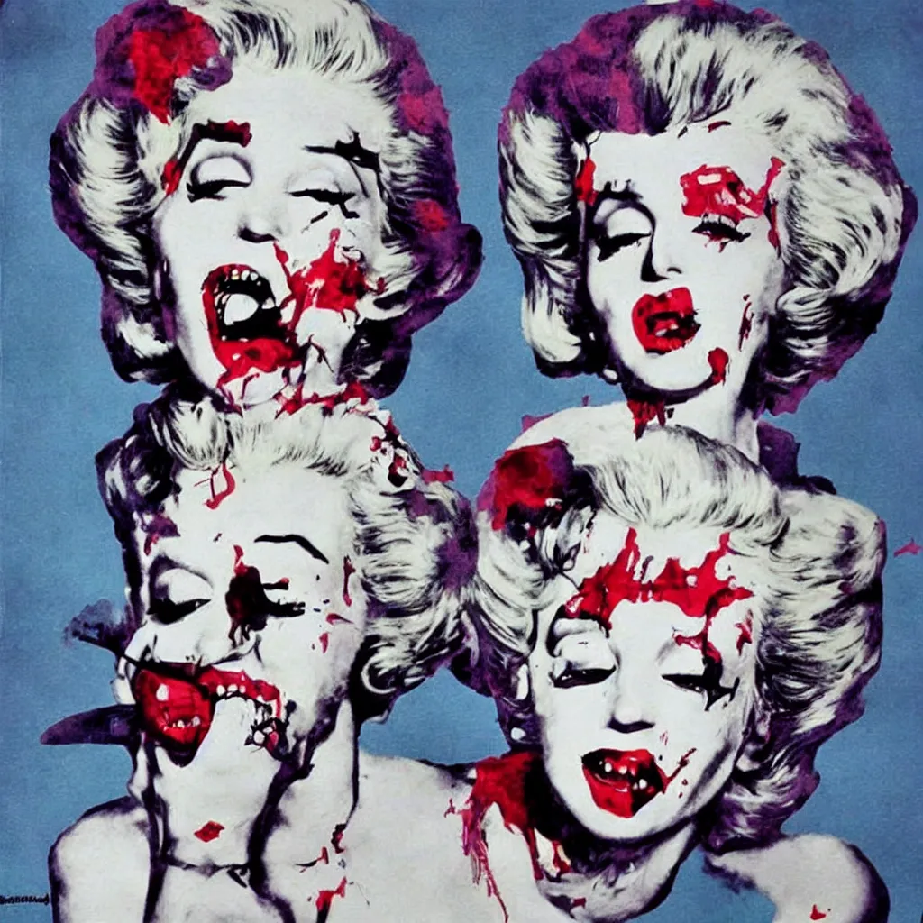 Image similar to zombie Marylin Monroe, pop-art style