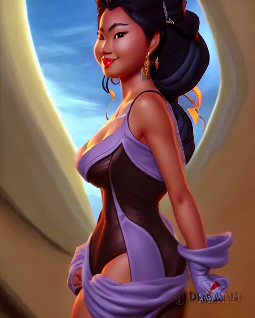 Prompt: charming curvy filipina woman character portrait, by don bluth, sci - fi environment, highly detailed, dynamic shadows, 4 k, wallpaper - 1 0 2 4