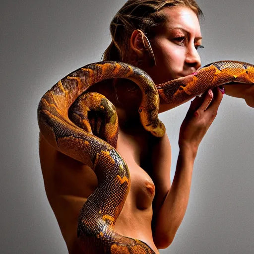 Prompt: girl, full body, photography, 4k, highly detailed, woman shedding skin like a snake stylised