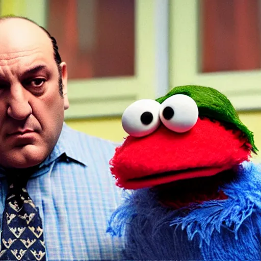 Image similar to tony soprano as a muppet from sesame street. highly detailed felt. hyper real photo. 4 k.