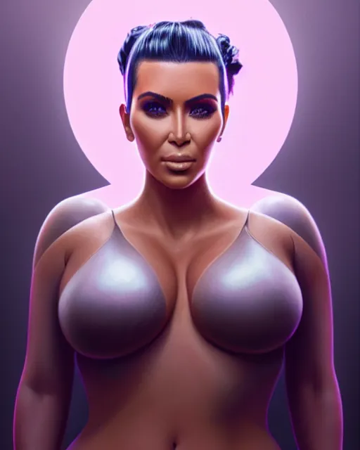 Image similar to highly detailed vfx portrait of, kim kardashian muscular by stephen bliss, chalk, unrealengine, greg rutkowski, loish, rhads, beeple, chalk, makoto shinkai and lois van baarle, ilya kuvshinov, rossdraws, tom bagshaw, basil gogos