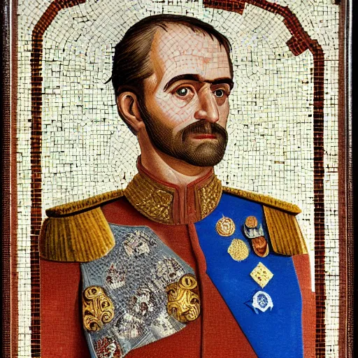 Prompt: portrait of general franscisco franco, very handsome, very detailed, very beautiful, elegant, as a byzantine mosaic