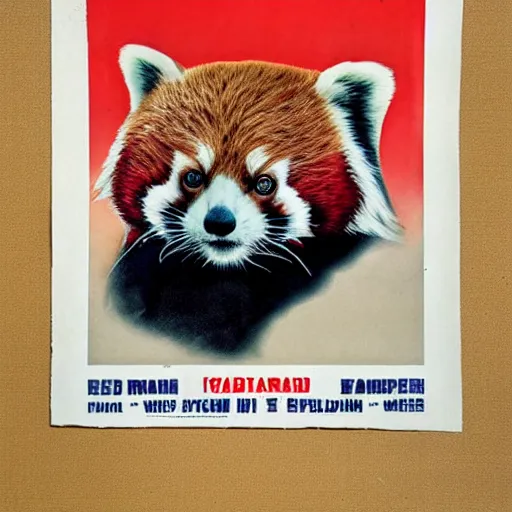 Image similar to red panda on a propaganda poster, guns, world war, circa 1 9 3 9, stencil