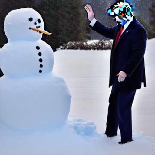 Image similar to donald trump and joe biden making snowman together