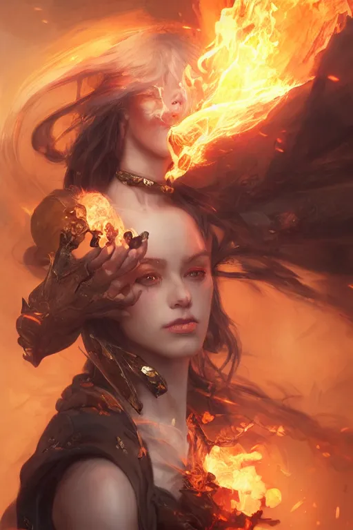 Image similar to face closeup beautiful girl necromancer casting spell, 3 d render, holding magic fire and electicity, hyper realistic detailed portrait, ruan jia, wlop, fantasy, hyper detailed, octane render, concept art, peter mohrbacher