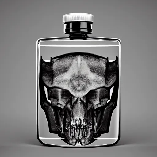 Image similar to transparent ancient boar skull flask, raytracing, orthographic 3d rendering, octane render