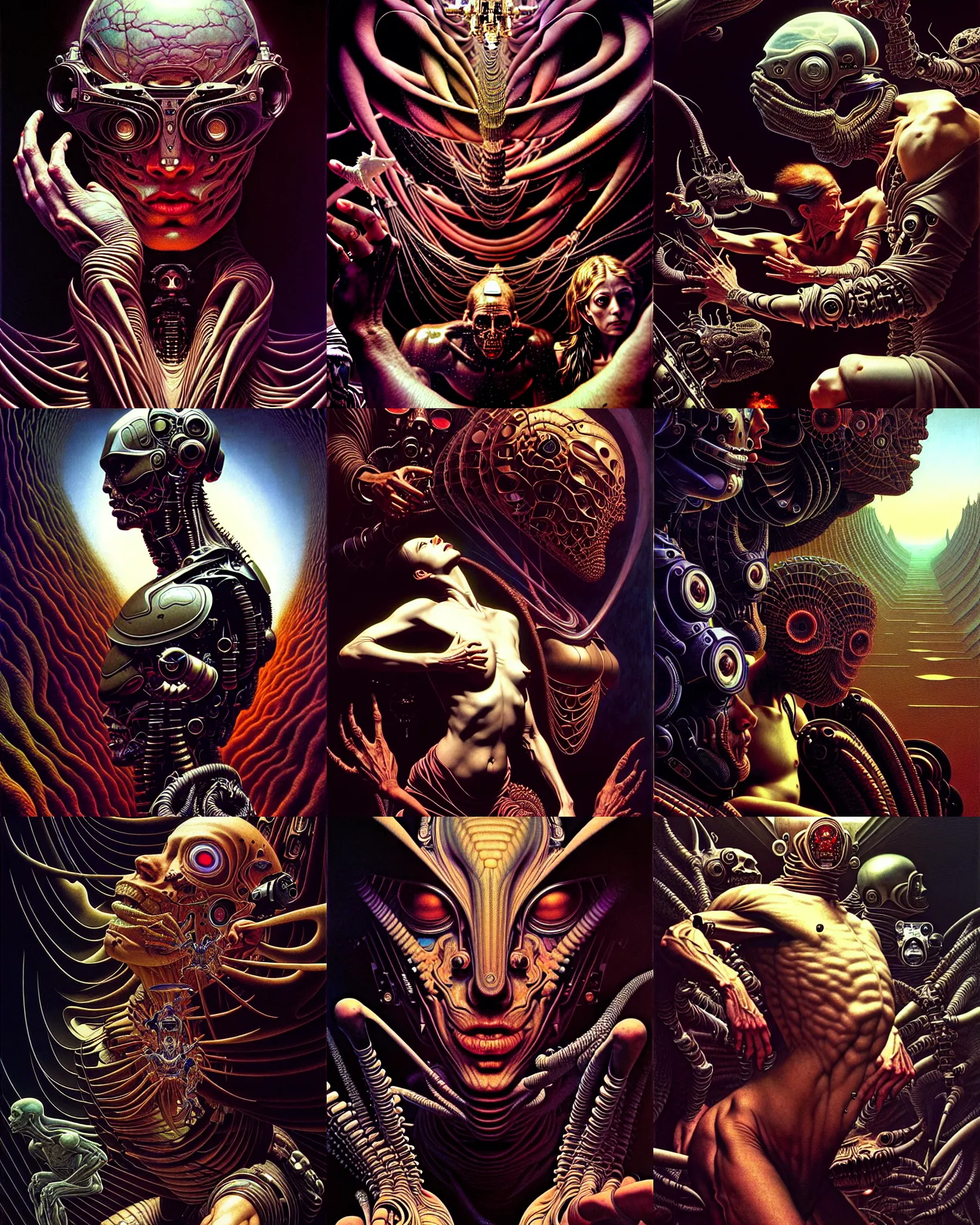 Image similar to a dmt trip, ultra realistic, cinematic, cinematic, wide angle, intricate details, cyborg, highly detailed by caravaggio, aaron horkey, boris vallejo, wayne barlowe, craig mullins, roberto ferri